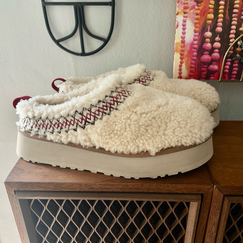 NEW UGG WOMEN'S TAZZ SHEARLING BRAID TASMAN PLATFORM SLIPPERS